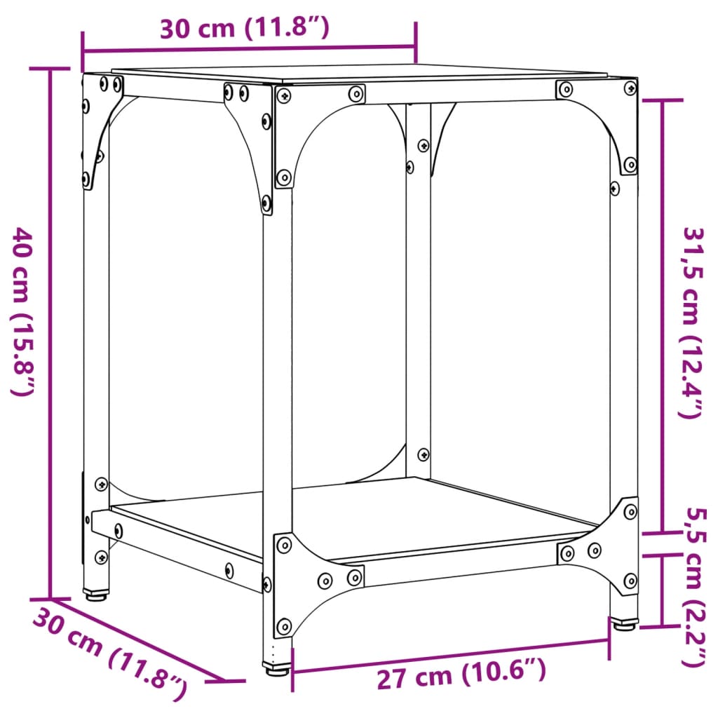 Tavolini da Salotto con Piano Vetro Nero 2pz 30x30x40cm Acciaio | homemem39