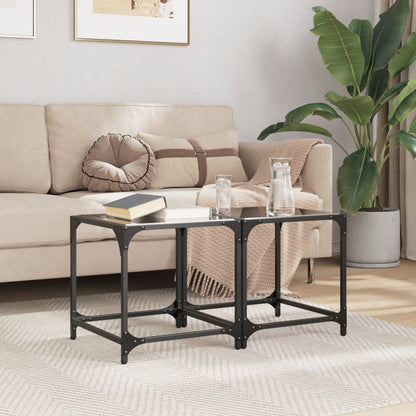 Tavolini da Salotto con Piano Vetro Nero 2pz 40x40x40cm Acciaio | homemem39