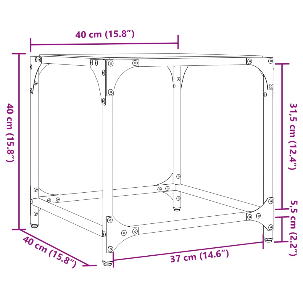 Tavolini da Salotto con Piano Vetro Nero 2pz 40x40x40cm Acciaio | homemem39