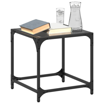 Tavolini da Salotto con Piano Vetro Nero 2pz 40x40x40cm Acciaio | homemem39