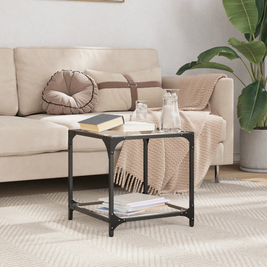 Tavolini con Piano in Vetro Trasparente 2 pz 40x40x40cm Acciaio | homemem39