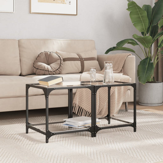 Tavolino Salotto con Piano Vetro Trasparente 40x40x40cm Acciaio | homemem39
