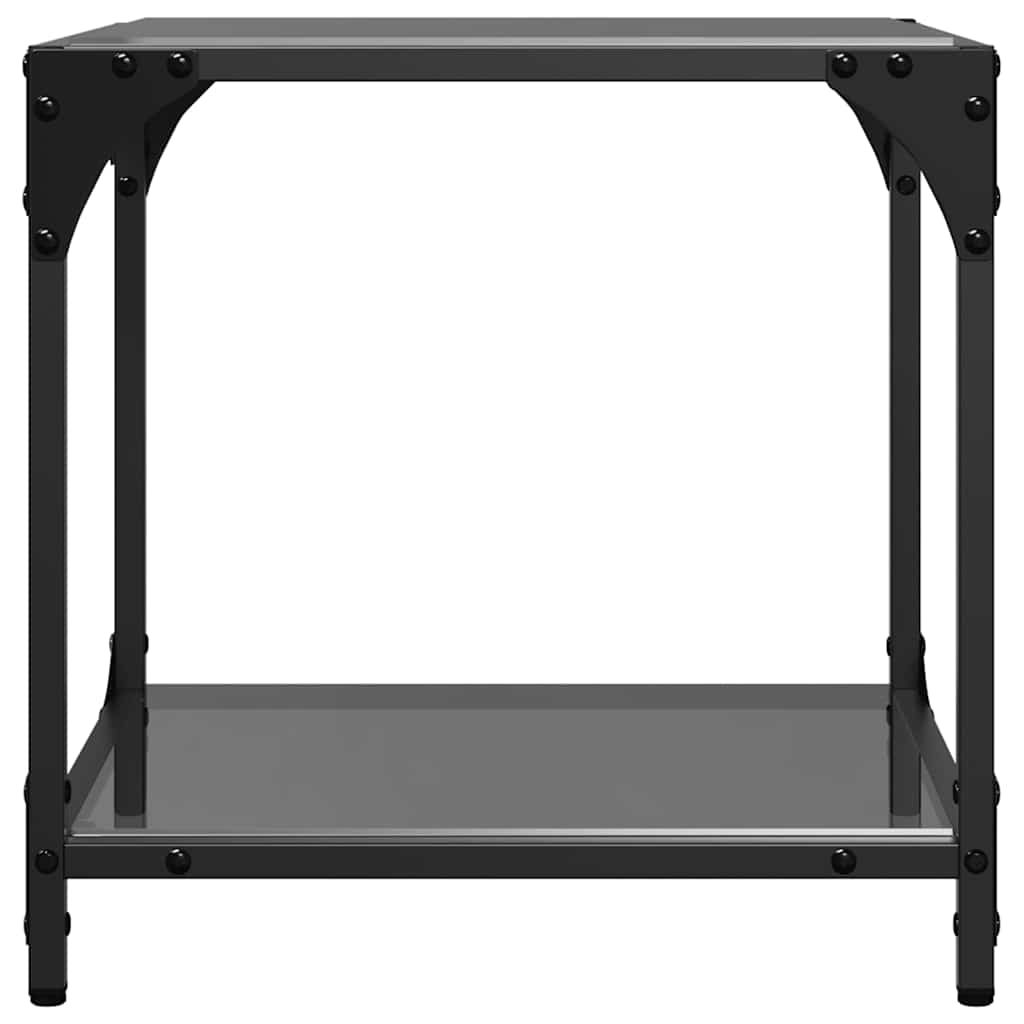 Tavolino con Piano in Vetro Nero 40x40x40 cm Acciaio