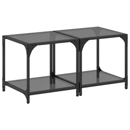 Tavolini da Salotto con Piano Vetro Nero 2pz 40x40x40cm Acciaio | homemem39