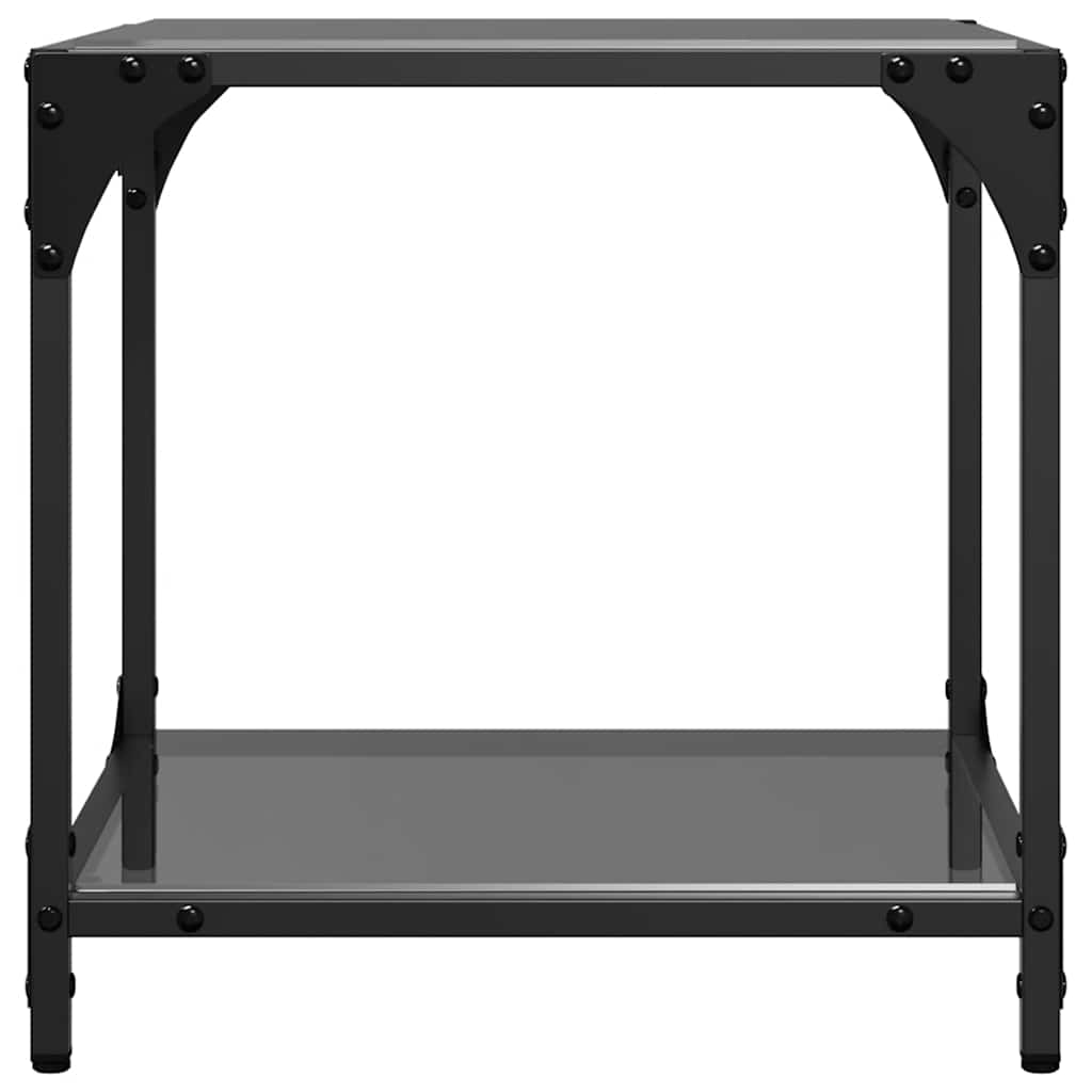 Tavolini da Salotto con Piano Vetro Nero 2pz 40x40x40cm Acciaio