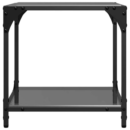 Tavolini da Salotto con Piano Vetro Nero 2pz 40x40x40cm Acciaio