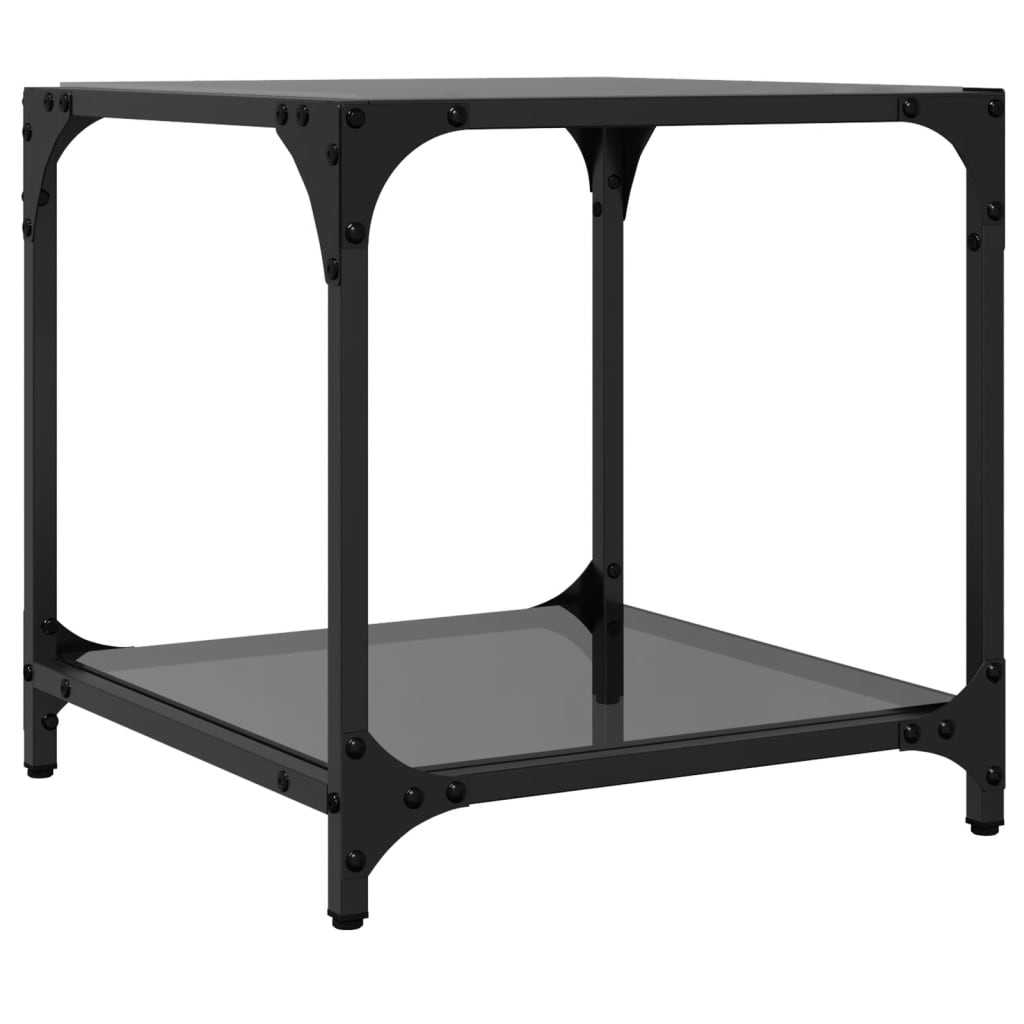 Tavolini da Salotto con Piano Vetro Nero 2pz 40x40x40cm Acciaio | homemem39