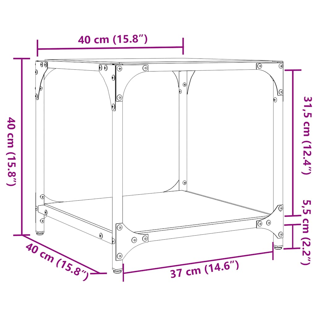 Tavolini da Salotto con Piano Vetro Nero 2pz 40x40x40cm Acciaio