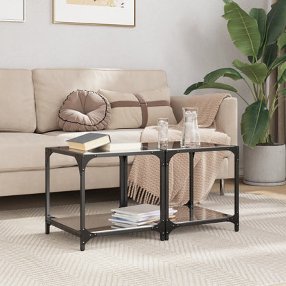 Tavolini da Salotto con Piano Vetro Nero 2pz 40x40x40cm Acciaio | homemem39