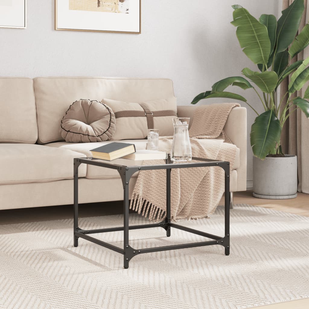 Tavolini con Piano in Vetro Trasparente 2 pz 50x50x40cm Acciaio | homemem39