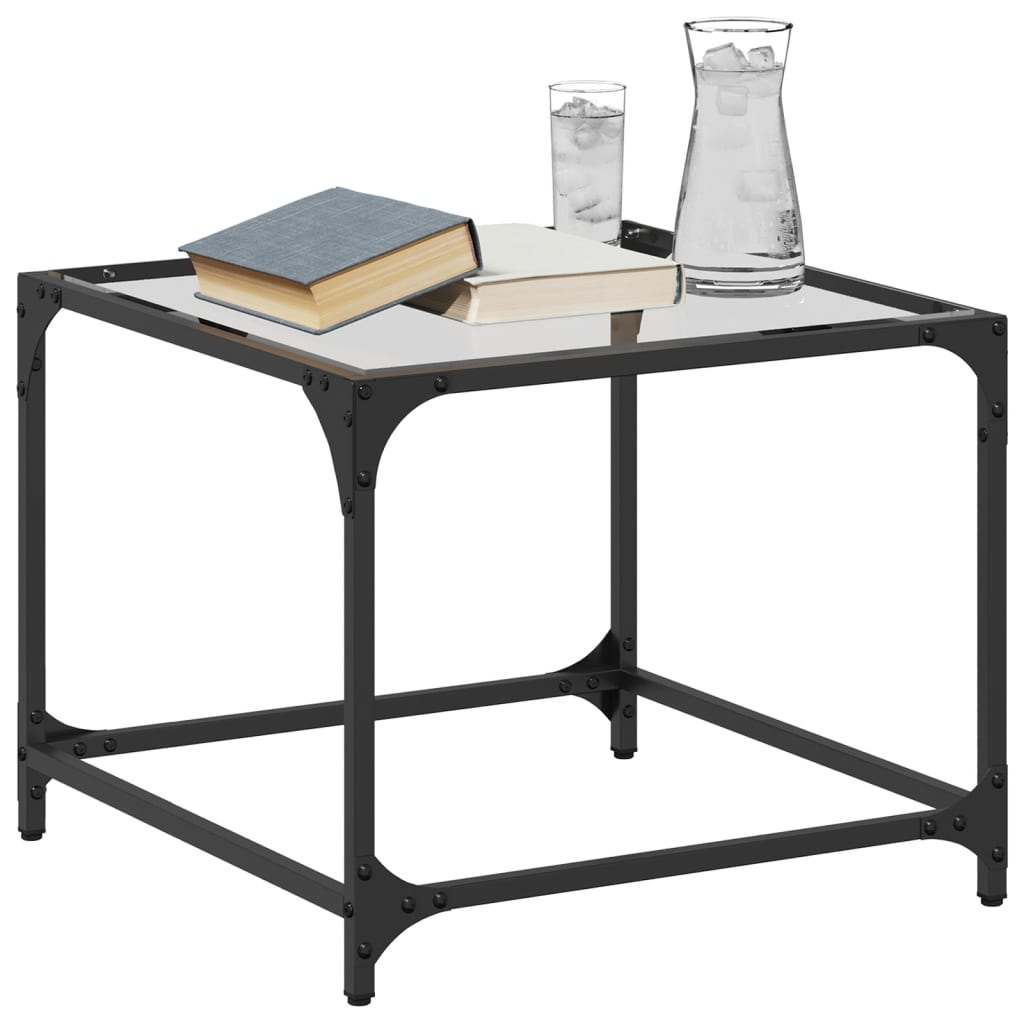 Tavolini con Piano in Vetro Trasparente 2 pz 50x50x40cm Acciaio | homemem39