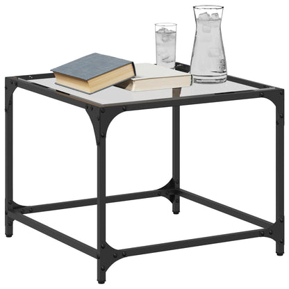 Tavolino Salotto con Piano Vetro Trasparente 50x50x40cm Acciaio | homemem39