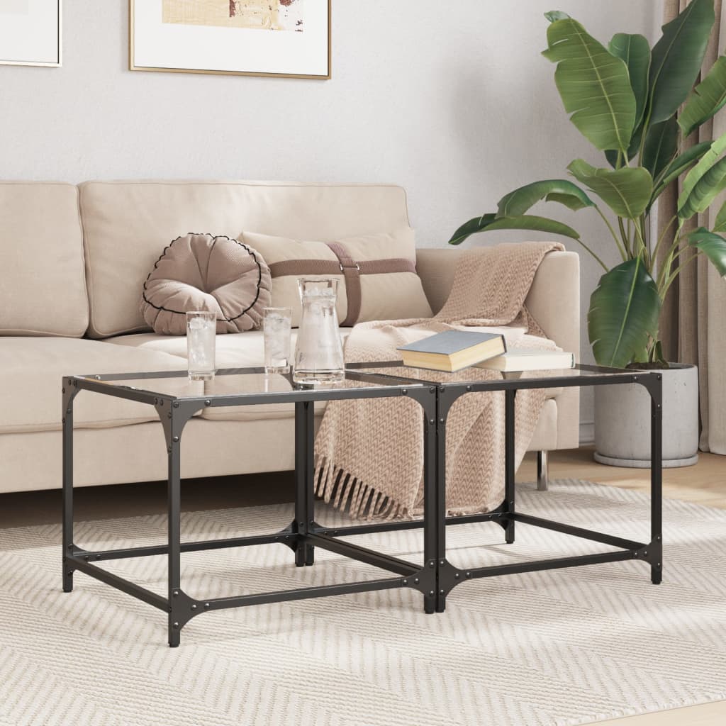 Tavolino Salotto con Piano Vetro Trasparente 50x50x40cm Acciaio | homemem39