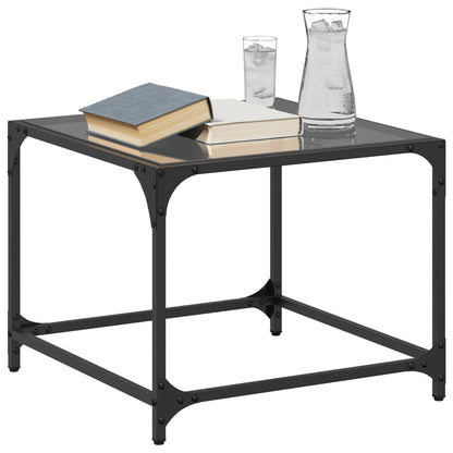 Tavolini da Salotto con Piano Vetro Nero 2pz 50x50x40cm Acciaio | homemem39