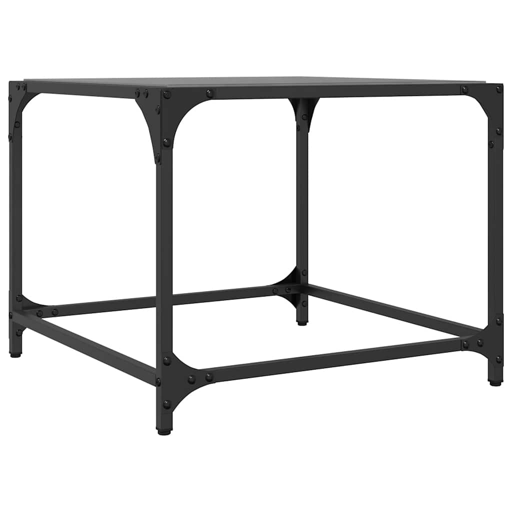 Tavolini da Salotto con Piano Vetro Nero 2pz 50x50x40cm Acciaio