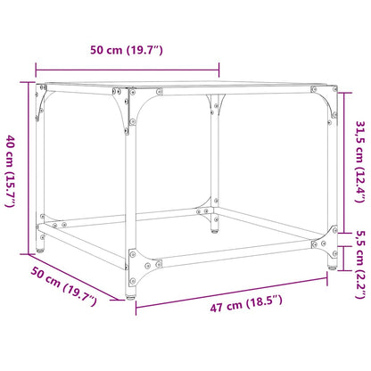 Tavolini da Salotto con Piano Vetro Nero 2pz 50x50x40cm Acciaio