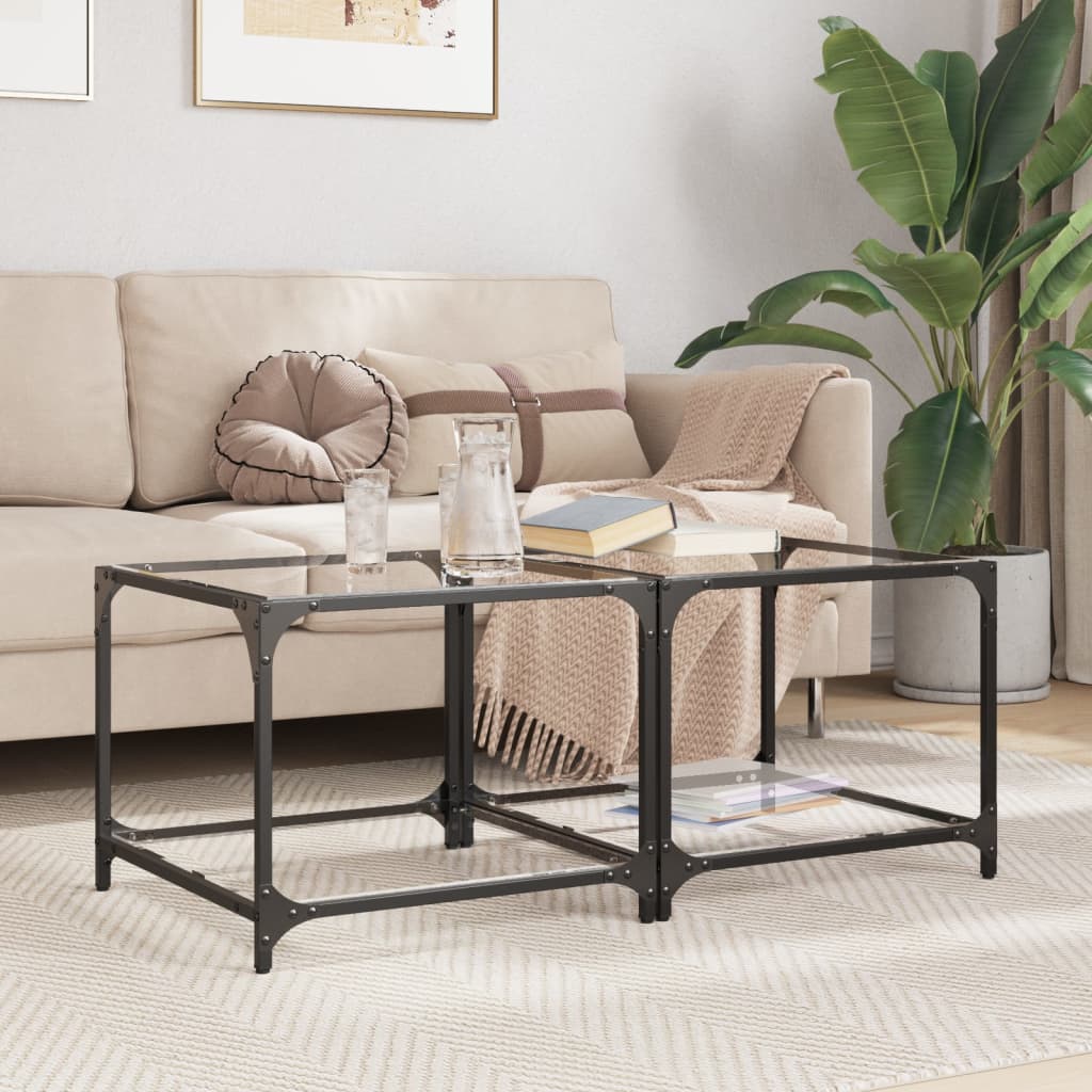 Tavolino Salotto con Piano Vetro Trasparente 50x50x40cm Acciaio | homemem39