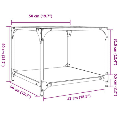 Tavolino Salotto con Piano Vetro Trasparente 50x50x40cm Acciaio