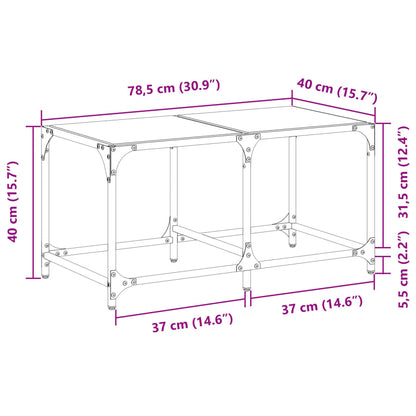 Tavolini con Piano Vetro Trasparente 2 pz 78,5x40x40 cm Acciaio