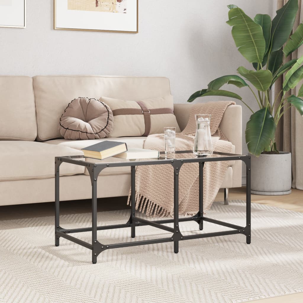 Tavolini con Piano Vetro Trasparente 2 pz 78,5x40x40 cm Acciaio | homemem39