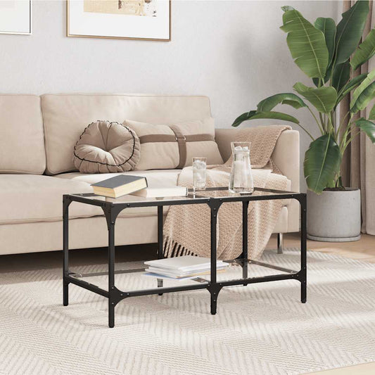 Tavolini con Piano Vetro Trasparente 2 pz 78,5x40x40 cm Acciaio | homemem39