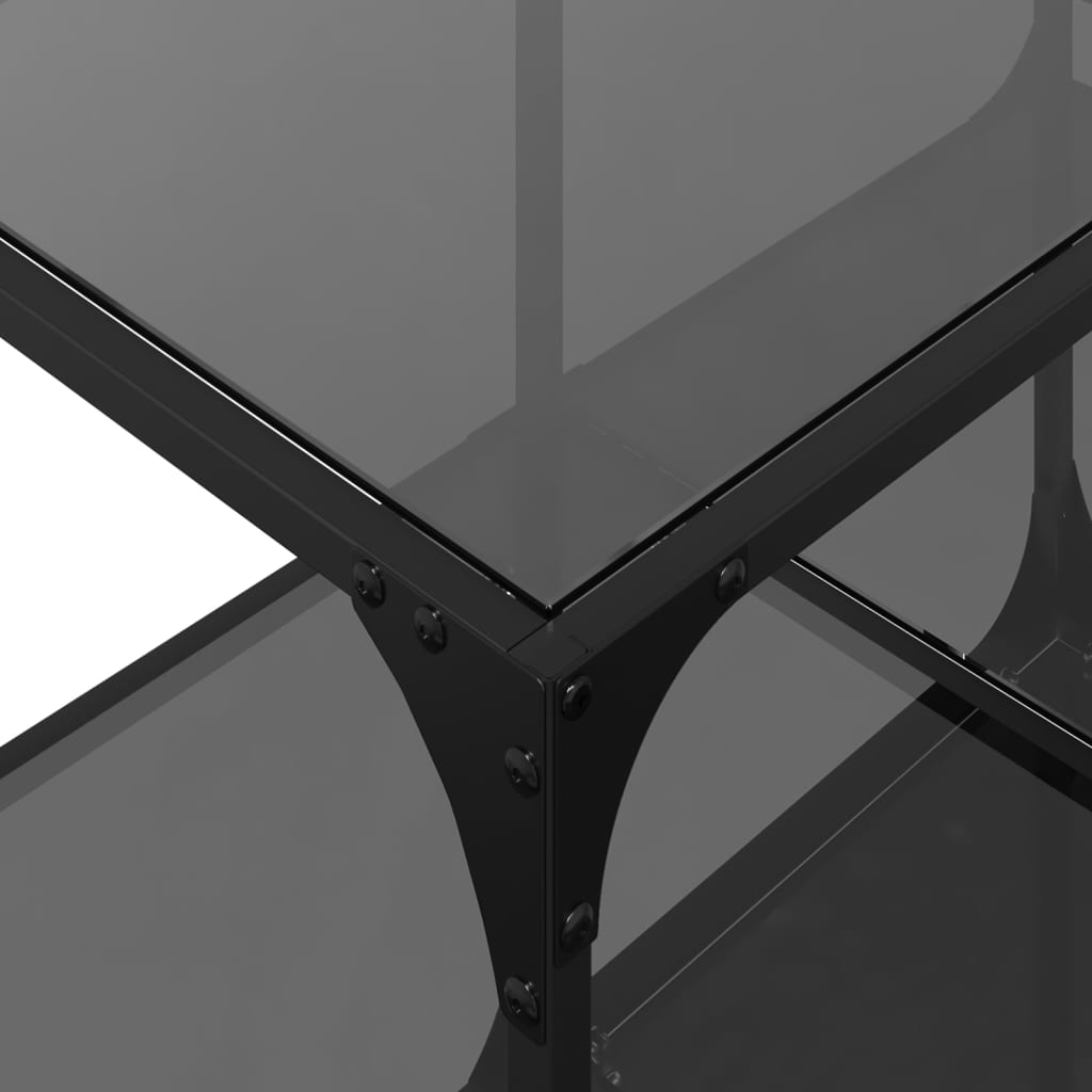 Tavolino con Piano in Vetro Nero 78,5x40x40 cm Acciaio