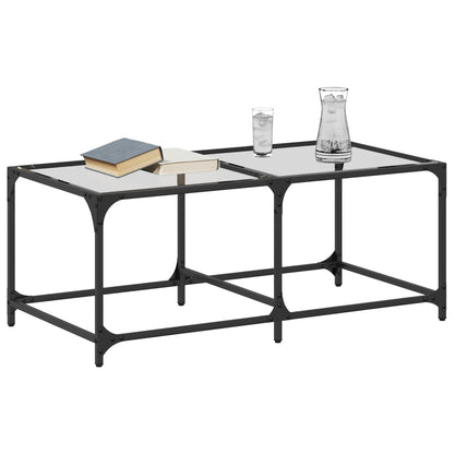 Tavolini con Piano Vetro Trasparente 2 pz 98,5x50x40 cm Acciaio | homemem39