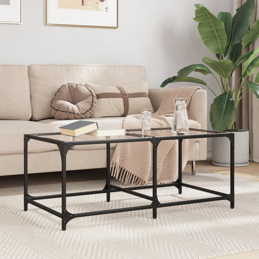 Tavolini con Piano Vetro Trasparente 2 pz 98,5x50x40 cm Acciaio | homemem39
