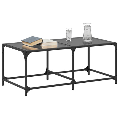 Tavolino con Piano in Vetro Nero 98,5x50x40 cm Acciaio | homemem39
