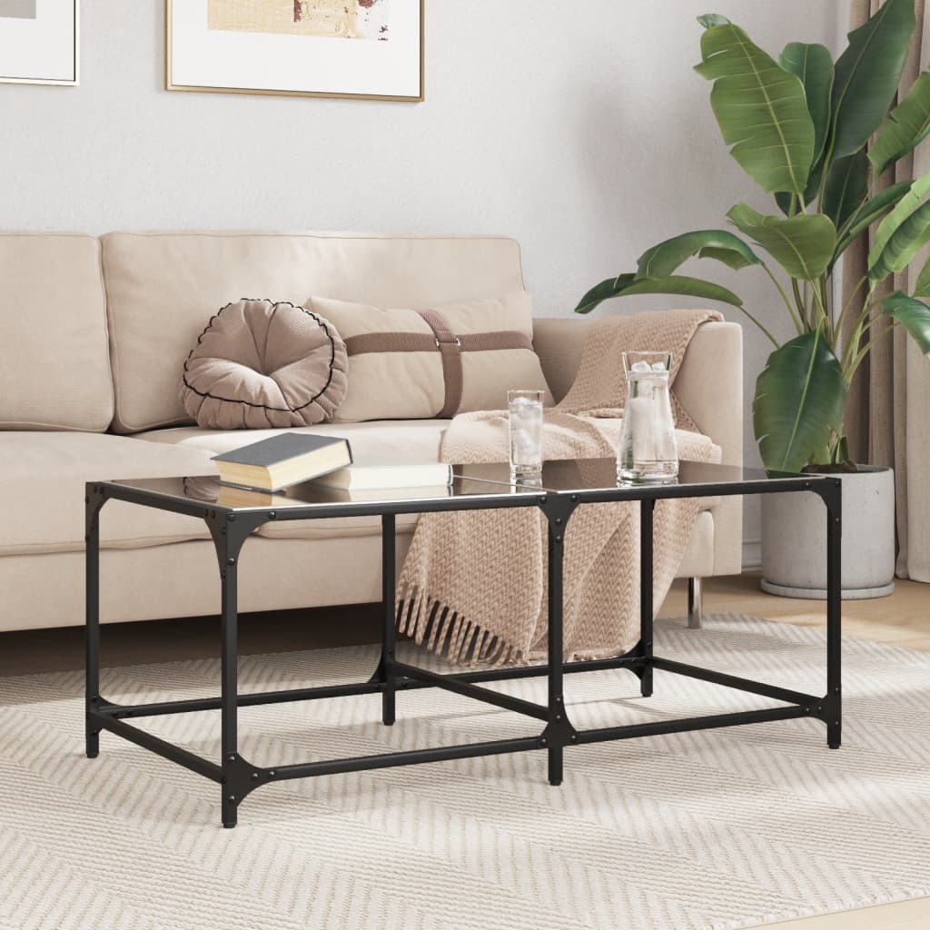 Tavolino con Piano in Vetro Nero 98,5x50x40 cm Acciaio | homemem39