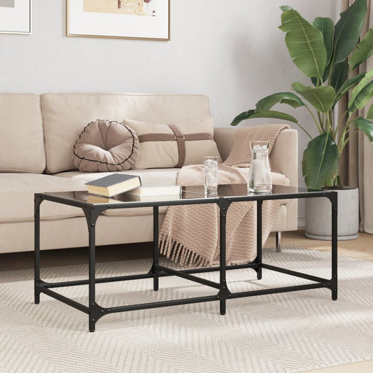 Tavolino con Piano in Vetro Nero 98,5x50x40 cm Acciaio | homemem39