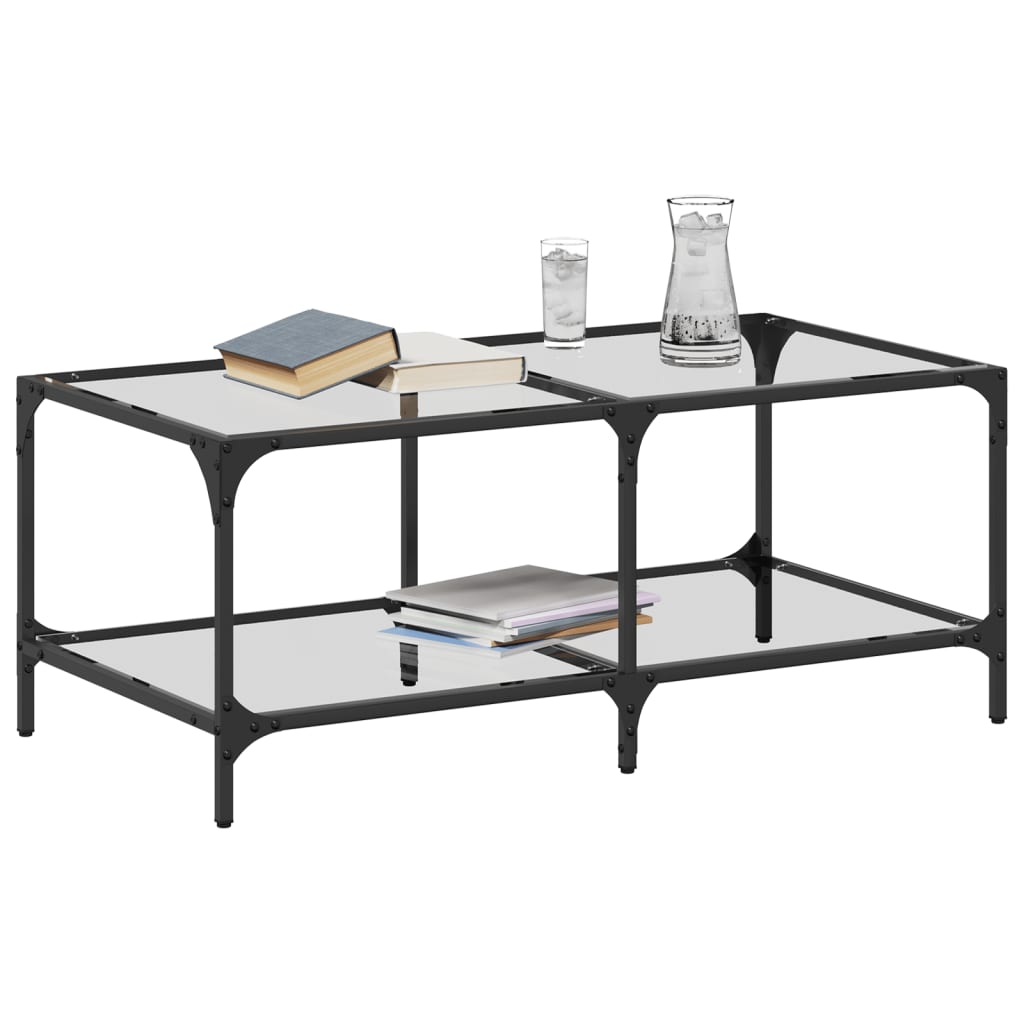 Tavolini con Piano Vetro Trasparente 2 pz 98,5x50x40 cm Acciaio