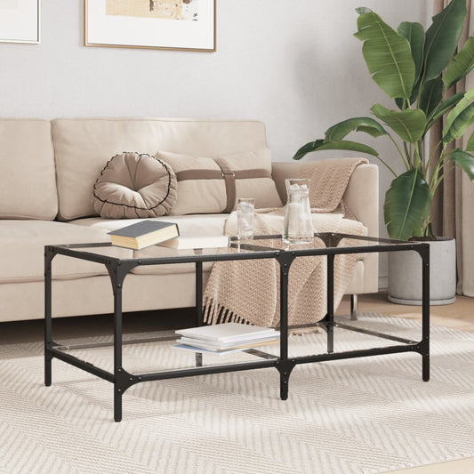 Tavolini con Piano Vetro Trasparente 2 pz 98,5x50x40 cm Acciaio | homemem39