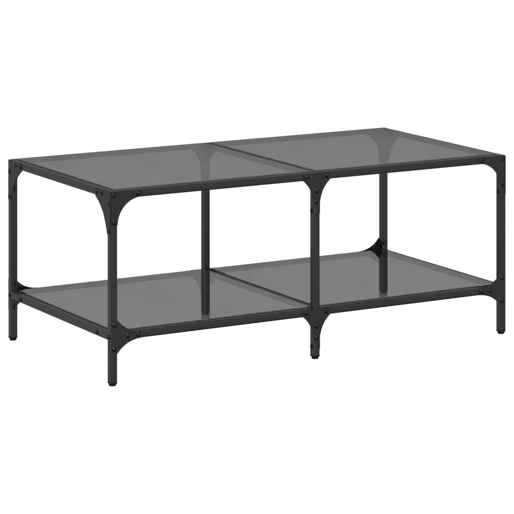 Tavolino con Piano in Vetro Nero 98,5x50x40 cm Acciaio | homemem39