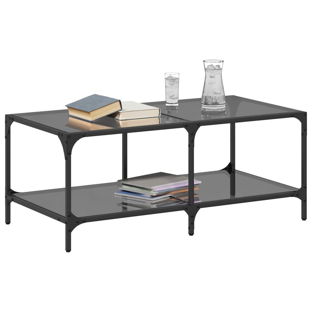 Tavolino con Piano in Vetro Nero 98,5x50x40 cm Acciaio | homemem39