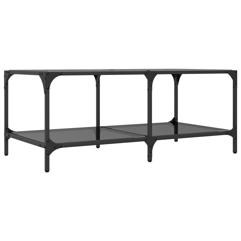 Tavolino con Piano in Vetro Nero 98,5x50x40 cm Acciaio