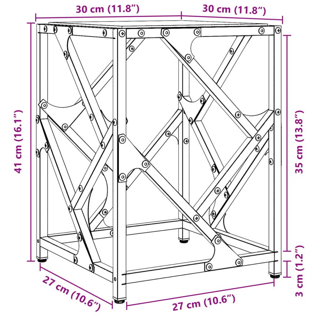Tavolino Salotto con Piano Vetro Trasparente 30x30x41cm Acciaio