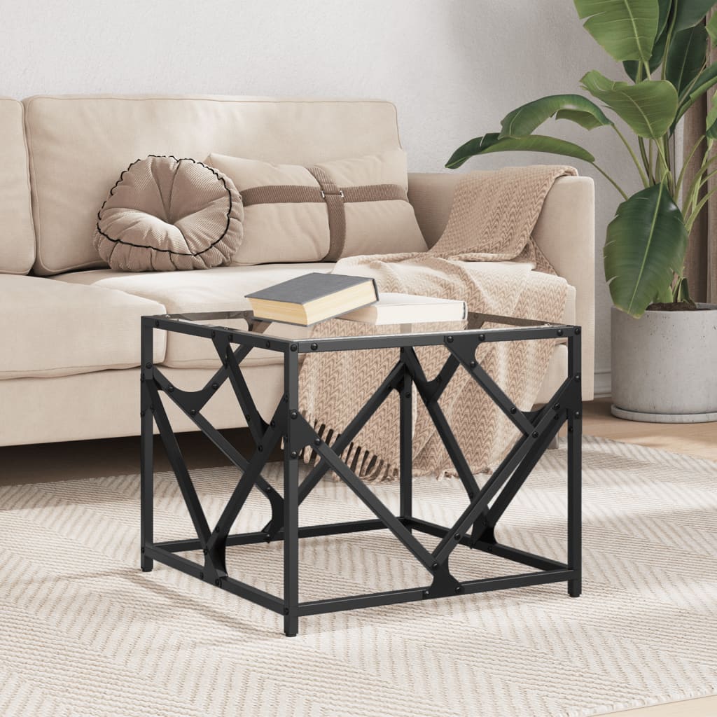 Tavolini con Piano in Vetro Trasparente 2 pz 50x50x41cm Acciaio | homemem39