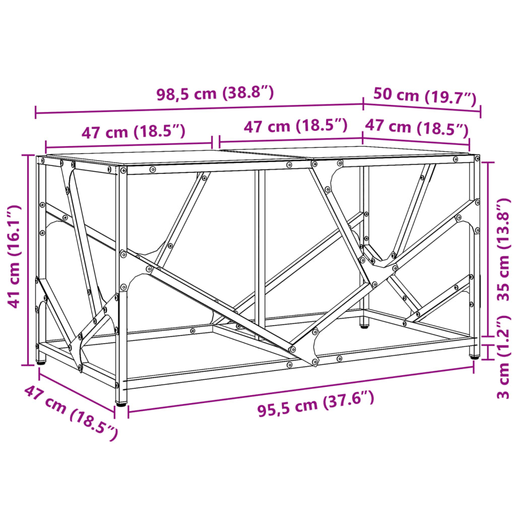Tavolini con Piano Vetro Trasparente 2 pz 98,5x50x41cm Acciaio | homemem39