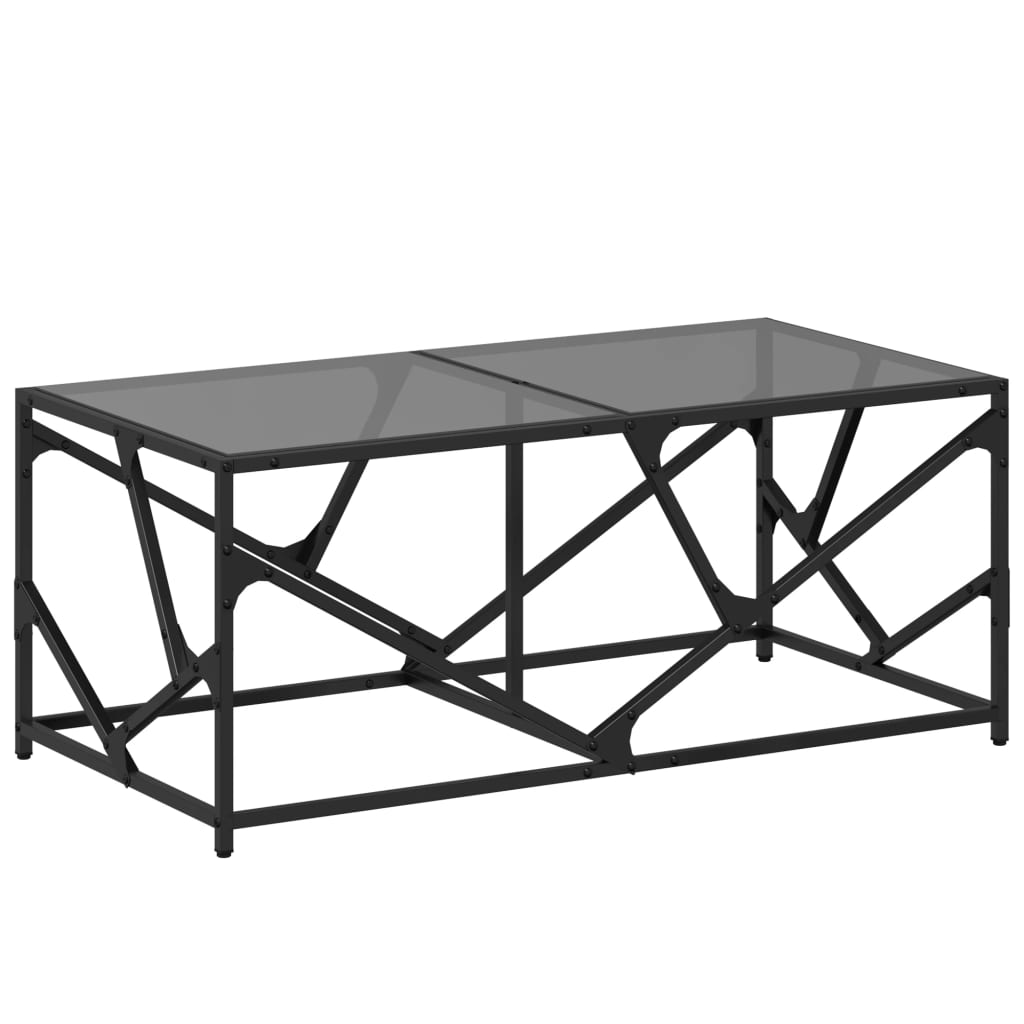 Tavolino con Piano in Vetro Nero 98,5x50x41 cm Acciaio | homemem39