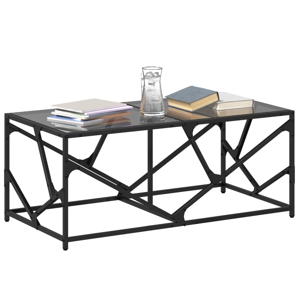 Tavolino con Piano in Vetro Nero 98,5x50x41 cm Acciaio | homemem39