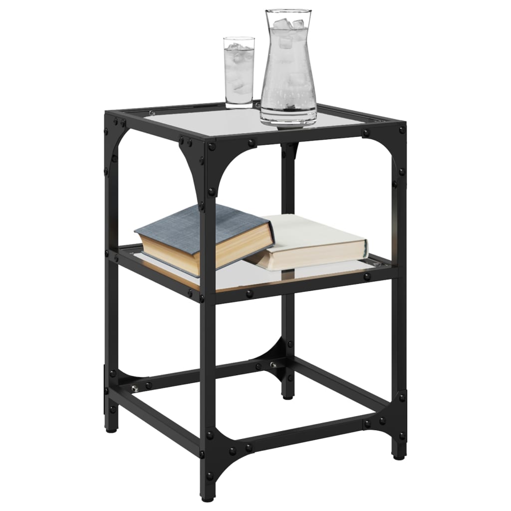 Tavolino Salotto con Piano Vetro Trasparente 30x30x45cm Acciaio | homemem39
