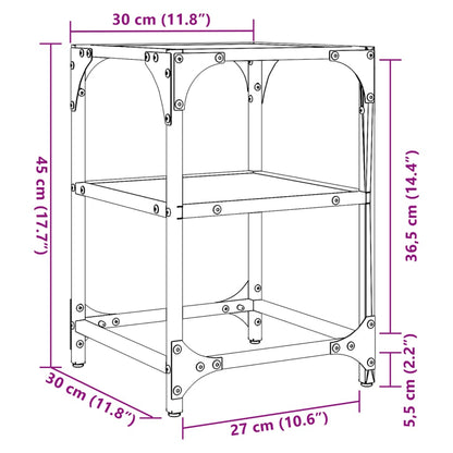 Tavolino Salotto con Piano Vetro Trasparente 30x30x45cm Acciaio
