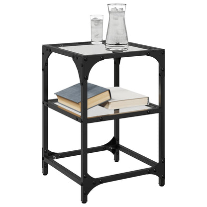 Tavolini con Piano in Vetro Trasparente 2 pz 30x30x45cm Acciaio | homemem39