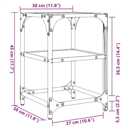 Tavolini con Piano in Vetro Trasparente 2 pz 30x30x45cm Acciaio