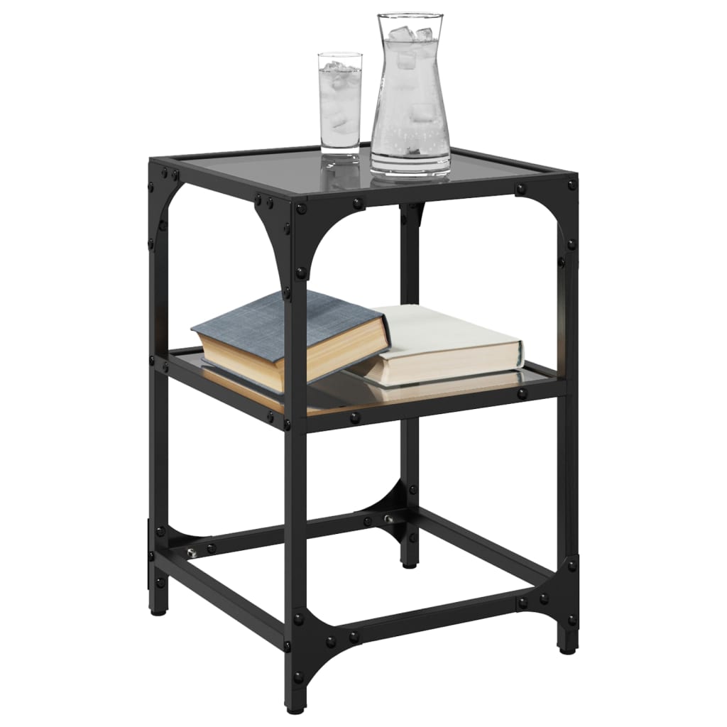 Tavolini da Salotto con Piano Vetro Nero 2pz 30x30x45cm Acciaio | homemem39