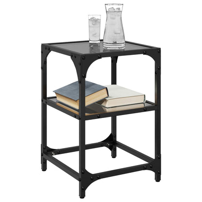 Tavolini da Salotto con Piano Vetro Nero 2pz 30x30x45cm Acciaio | homemem39