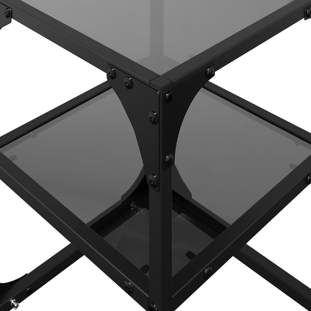 Tavolini da Salotto con Piano Vetro Nero 2pz 30x30x45cm Acciaio | homemem39