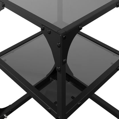 Tavolini da Salotto con Piano Vetro Nero 2pz 30x30x45cm Acciaio | homemem39