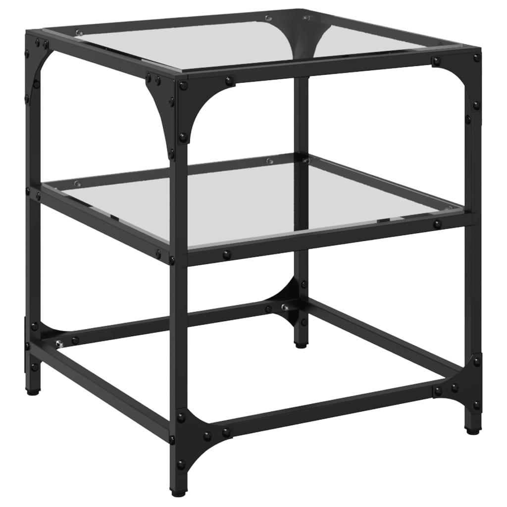 Tavolini con Piano in Vetro Trasparente 2 pz 40x40x45cm Acciaio | homemem39